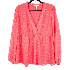 Matilda Jane Bright Pink Orange Sheer V-Neck Blouse Womens' Size Large